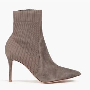 GIANVITO ROSSI taupe gray brown stiletto suede leather pointed Katie sock boots